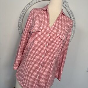 J. McLaughlin Womens Monroe Top Shirt Pink Red Geometric 3/4 Sleeve Stretch M